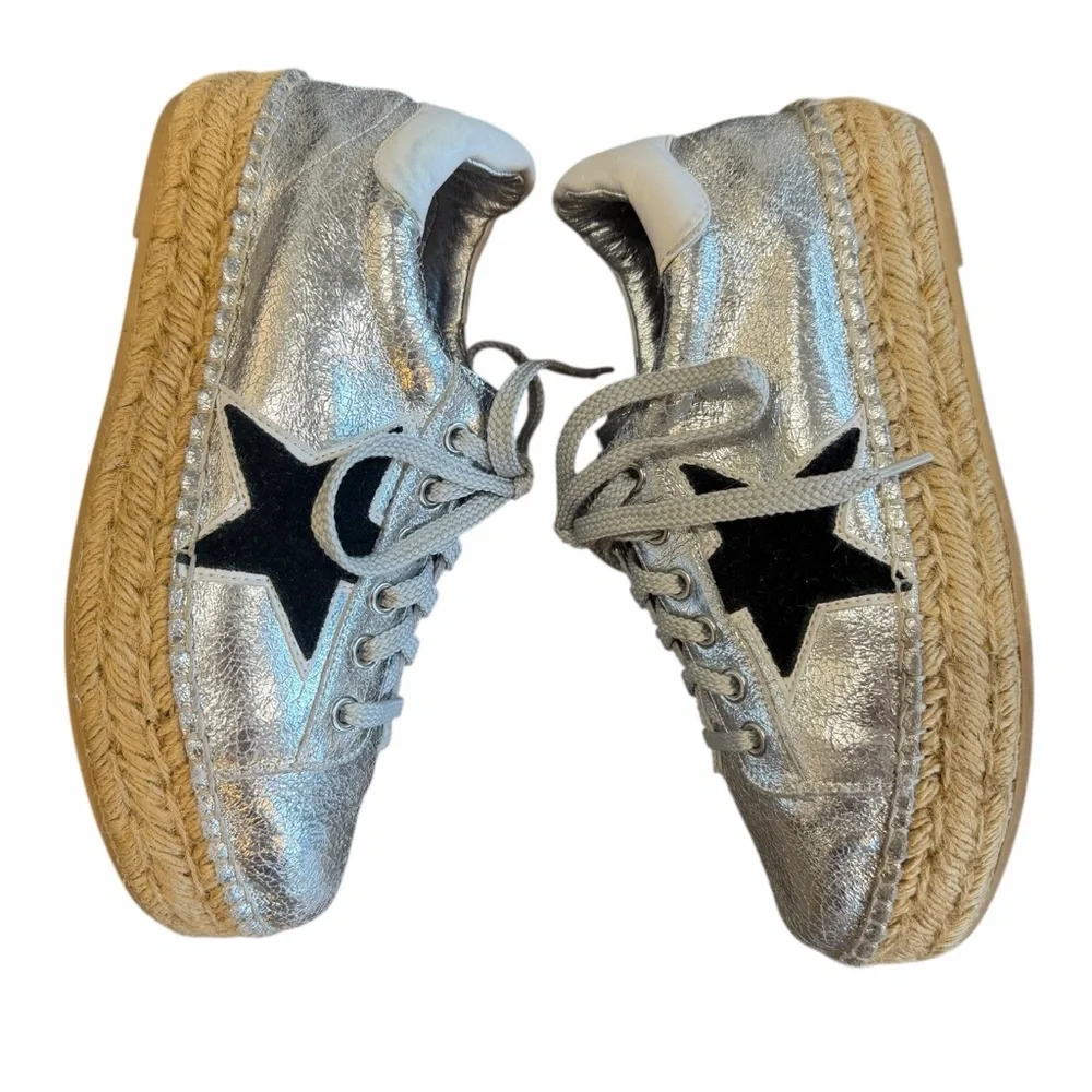 Steve Madden Metallic Silver Star Platform‎ Espadrille Sneakers – Size 8.5